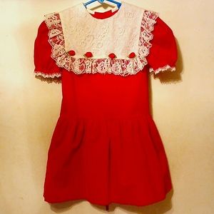 Red velvet and lace little girls dress.